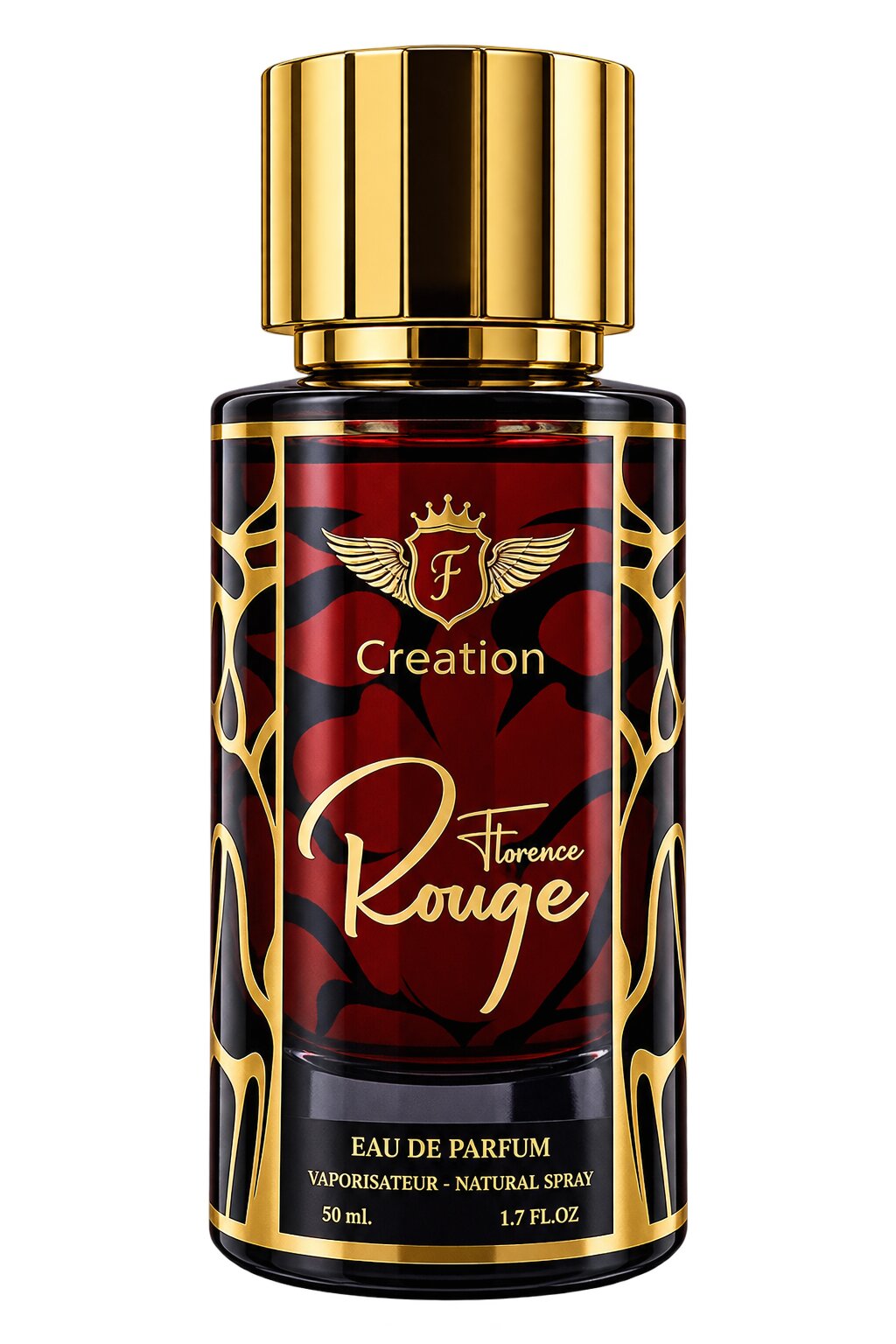 Florence Rouge 50ml Eau de Parfum black and red bottle with gold accents