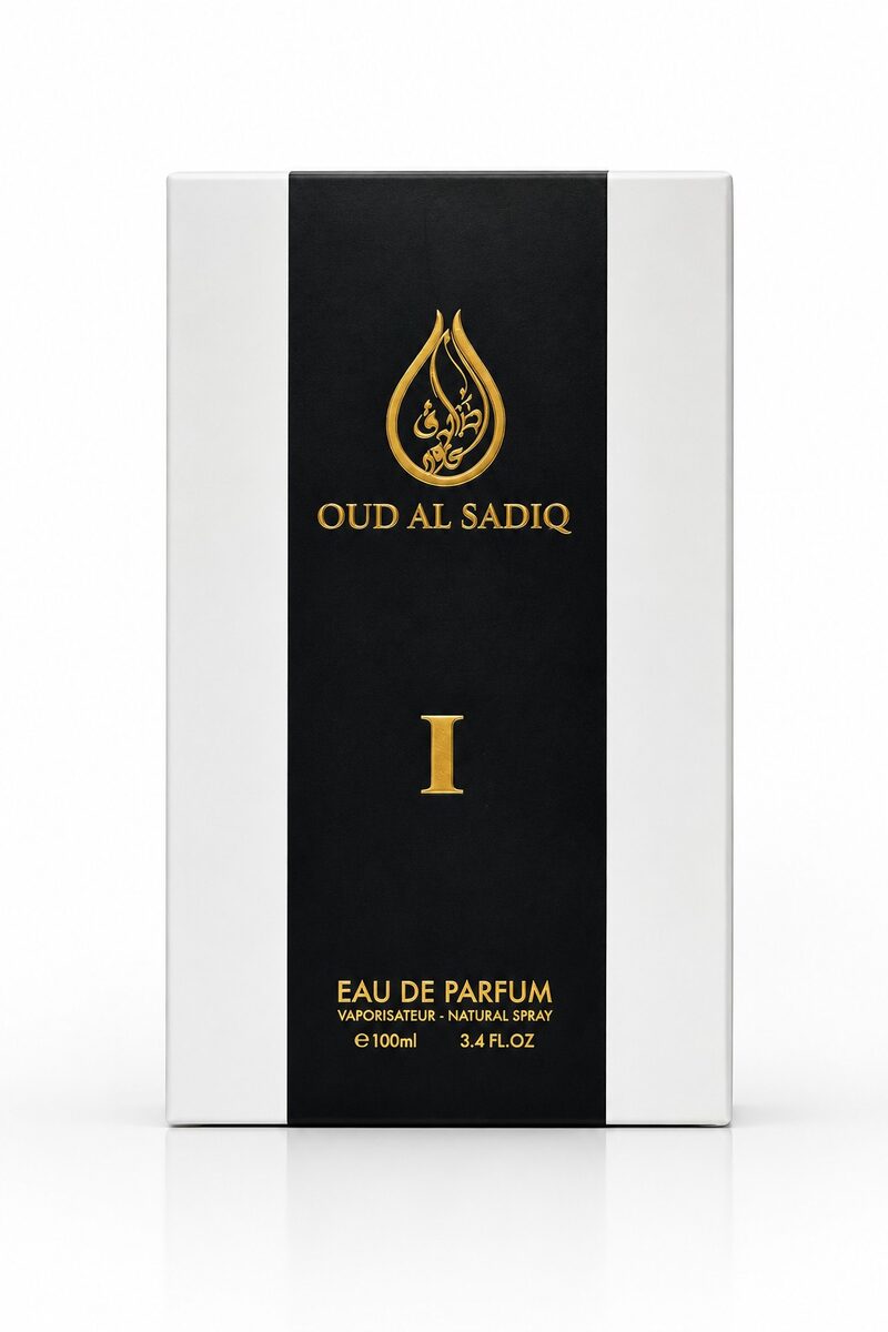 Oud Al Sadiq I 100ml smoky oud and leather perfume for men in a black bottle with gold crown - view 2