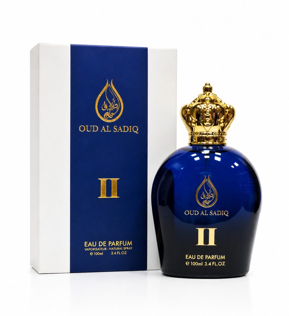 Oud Al Sadiq II 100ml unisex aromatic woody perfume in a royal blue bottle, Al Rehan UAE - view 3