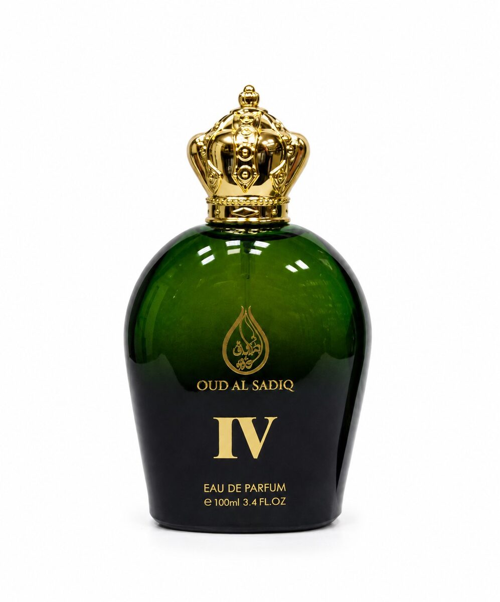 Oud Al Sadiq IV 100ml unisex oud perfume in a deep green bottle with gold crown, Al Rehan