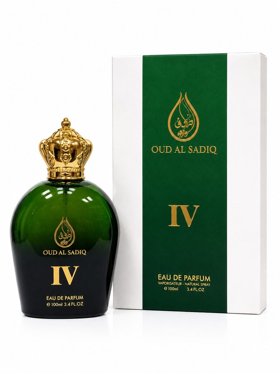 Oud Al Sadiq IV 100ml unisex oud perfume in a deep green bottle with gold crown, Al Rehan - view 3