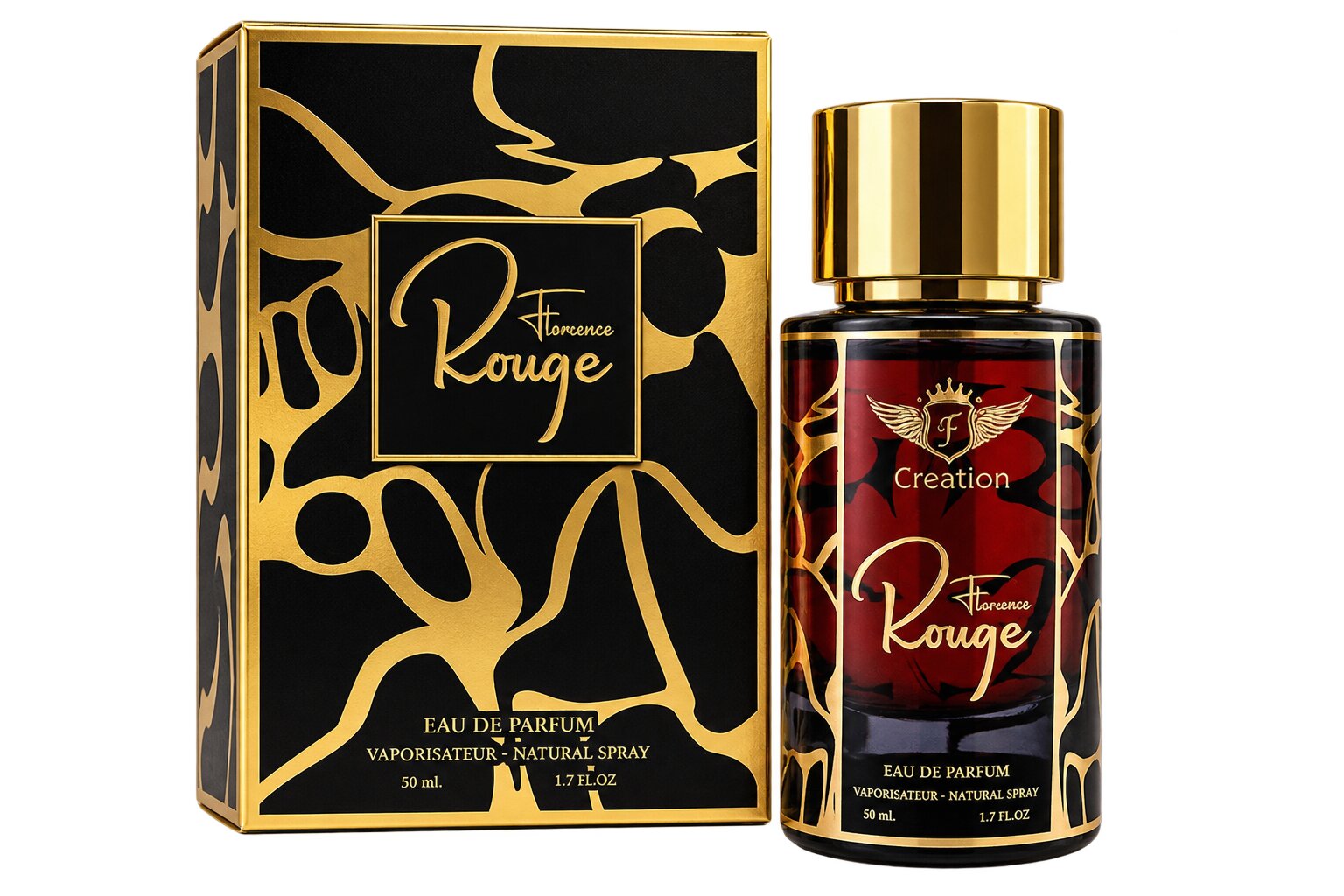 Florence Rouge 50ml Eau de Parfum black and red bottle with gold accents - view 2