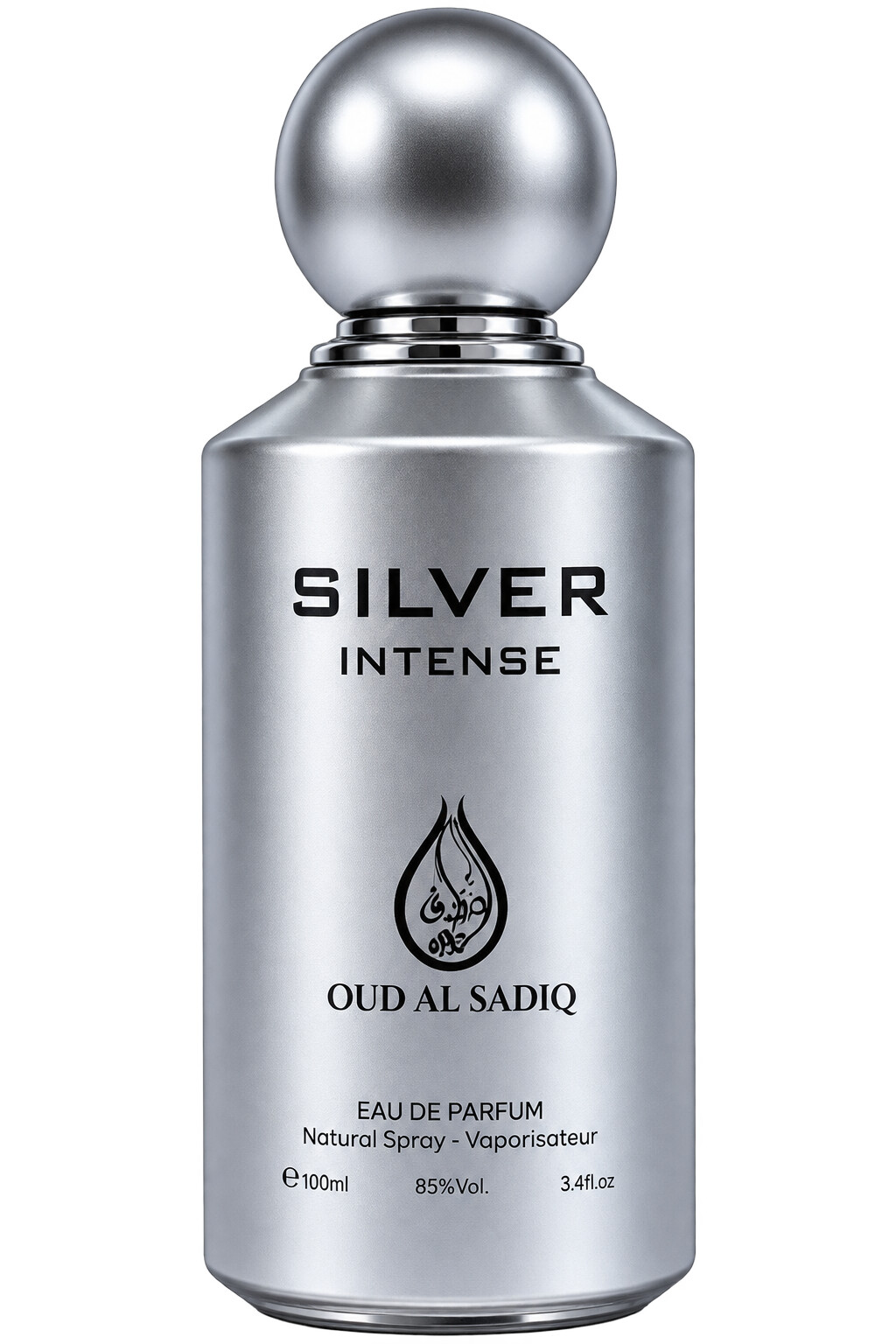 Silver Intense 100ml men's perfume in a metallic silver bottle, Al Rehan UAE