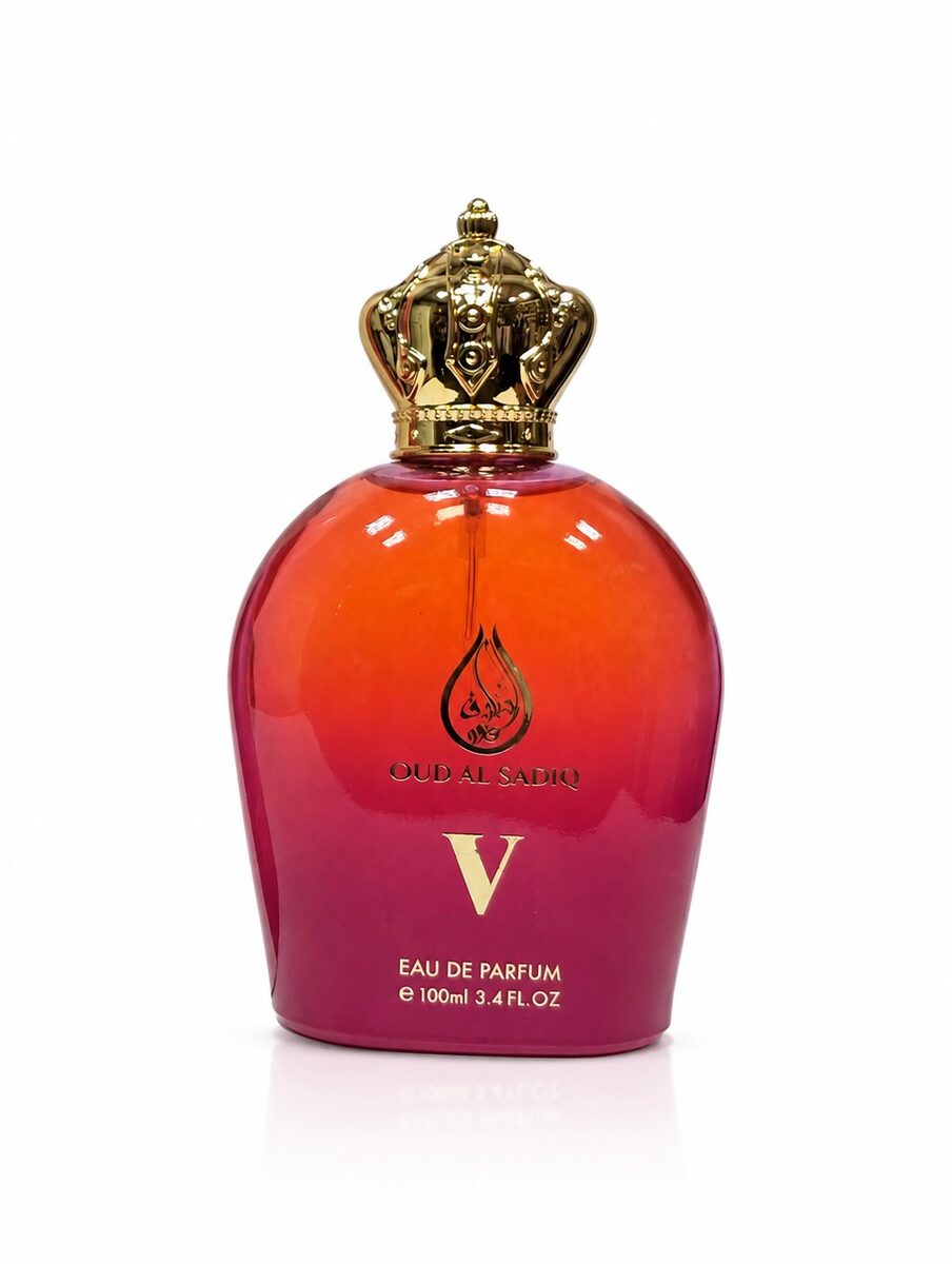 Oud Al Sadiq V 100ml fruity-oriental perfume for men in a red-orange bottle, Al Rehan UAE